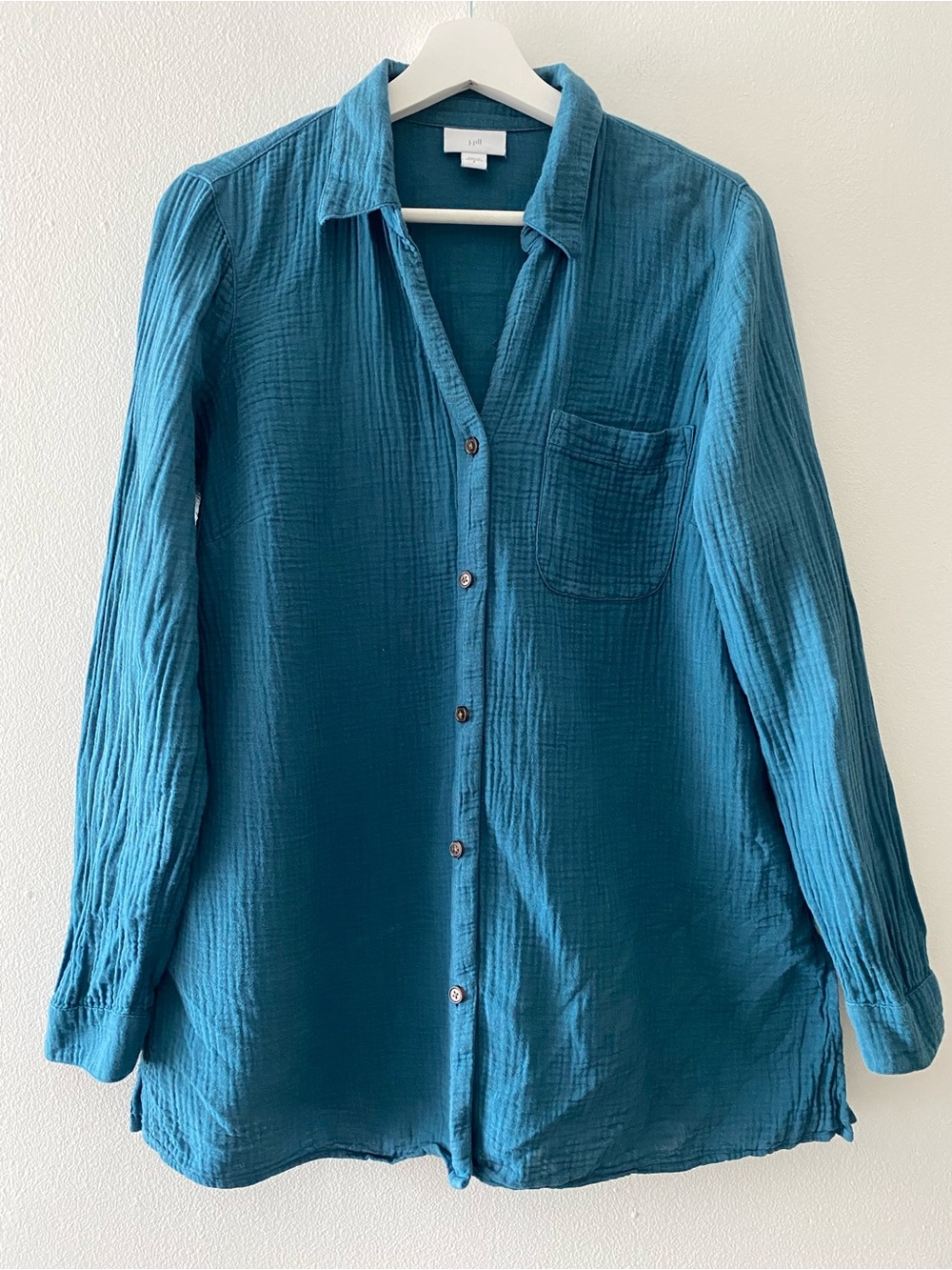 J.Jill Relaxed Fit Cotton Shirt Women's S Textured Long Sleeve Button Front